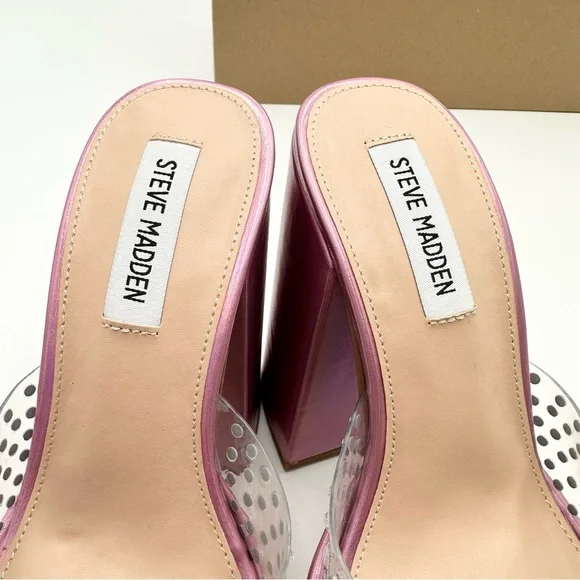 Steve Madden Ruby Embellished Heeled Platform Sandals Iridescent Pink - Picture 3 of 14